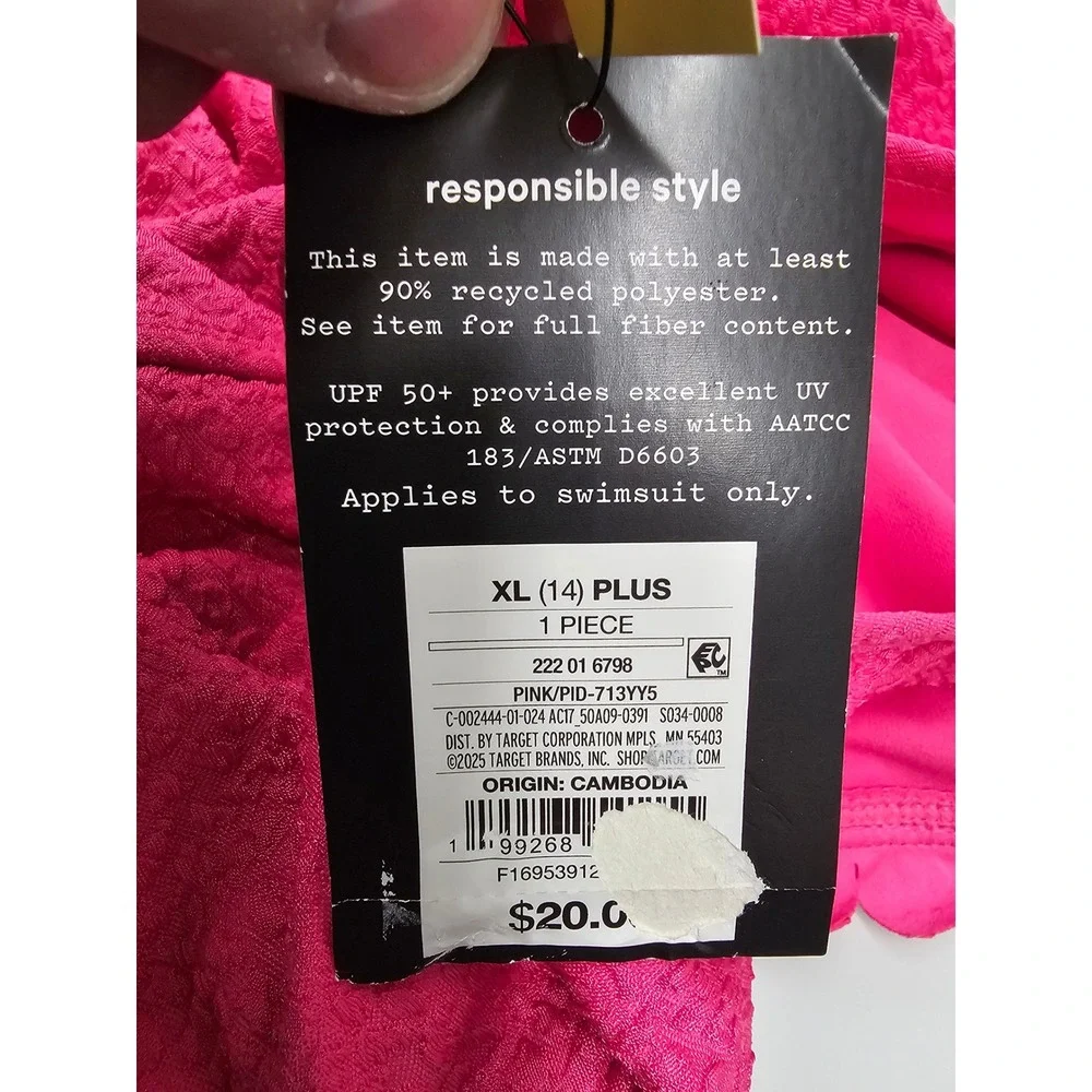Art Class Girls One Shoulder Cutout Swimsuit Pink Polyester Blend Size XL Plus